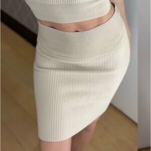 HOUSE OF HARLOW 1960 Ribbed Cream Stretch Mini Skirt